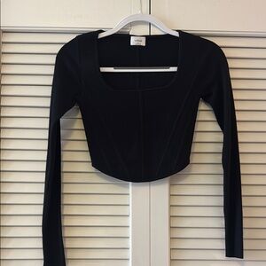 Black Cropped Long Sleeve Top